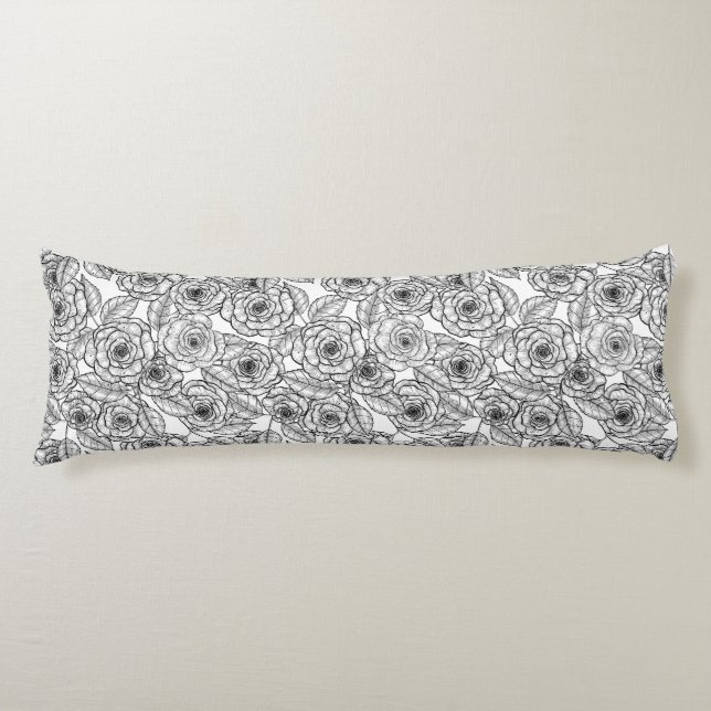 Roses hand drawn pattern body pillow (Front)