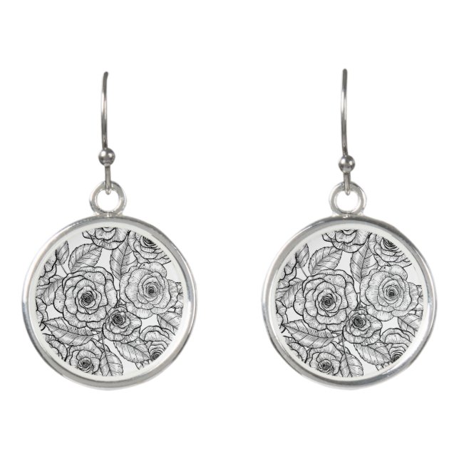 Roses hand drawn pattern earrings (Front)
