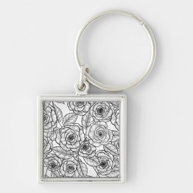 Roses hand drawn pattern keychain (Front)