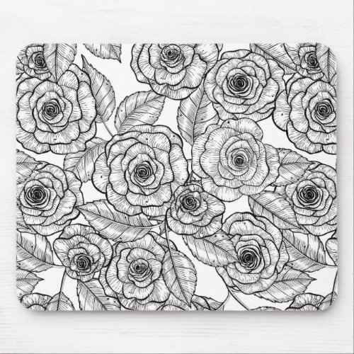 Roses hand drawn pattern mouse pad