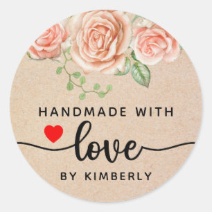 Roses Handmade with Love Classic Round Sticker