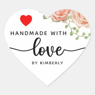 Roses Handmade with Love Heart Sticker