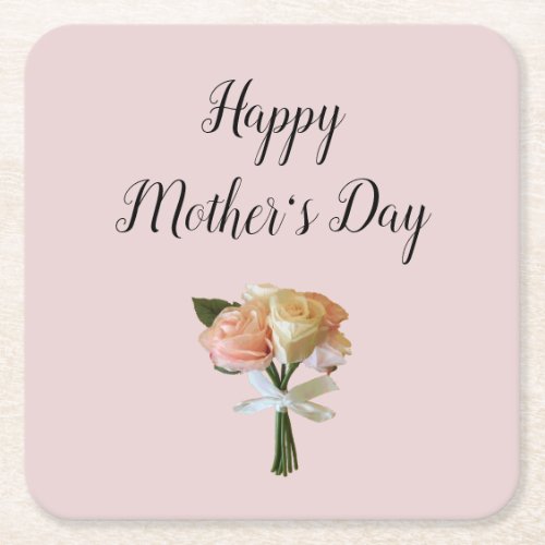 Roses Happy Mothers Day Floral Square Paper Coaster