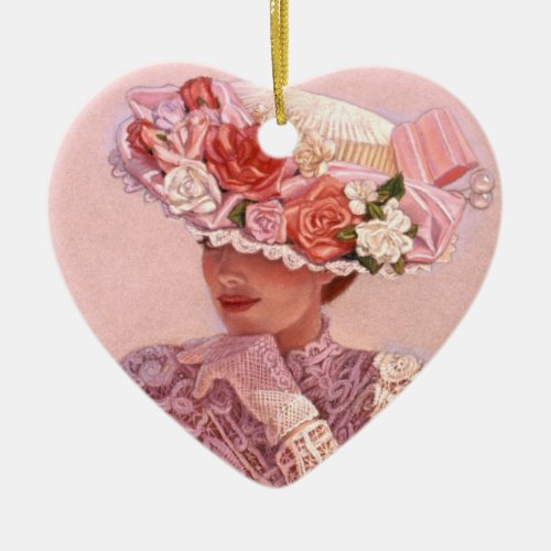 Roses Hat Victorian Lady Heart Christmas Ornament