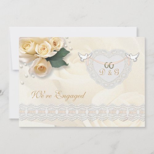 Roses heart doves and rings Engagement Invitation