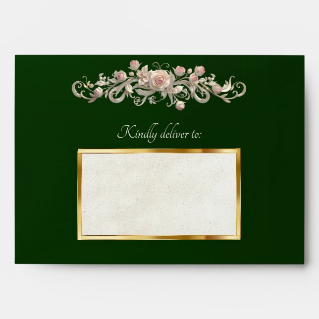 Roses & Heart Envelope - Emerald (Front)