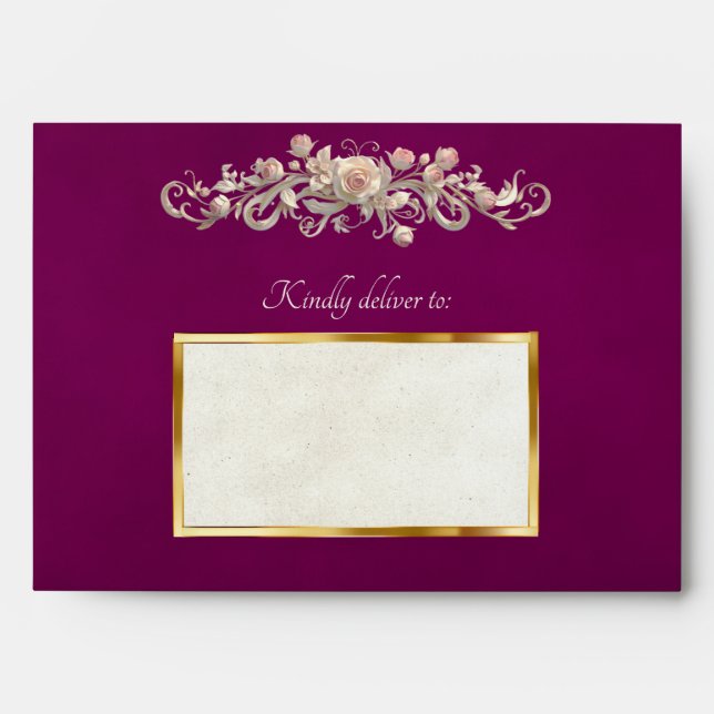 Roses & Heart Envelope - Plum (Front)
