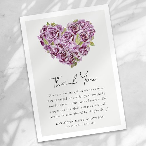 Roses Heart Floral Sympathy Funeral Thank You Card