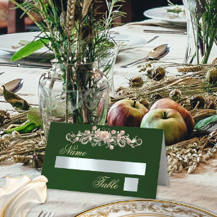 Roses & Heart Monogram - Emerald Place Card