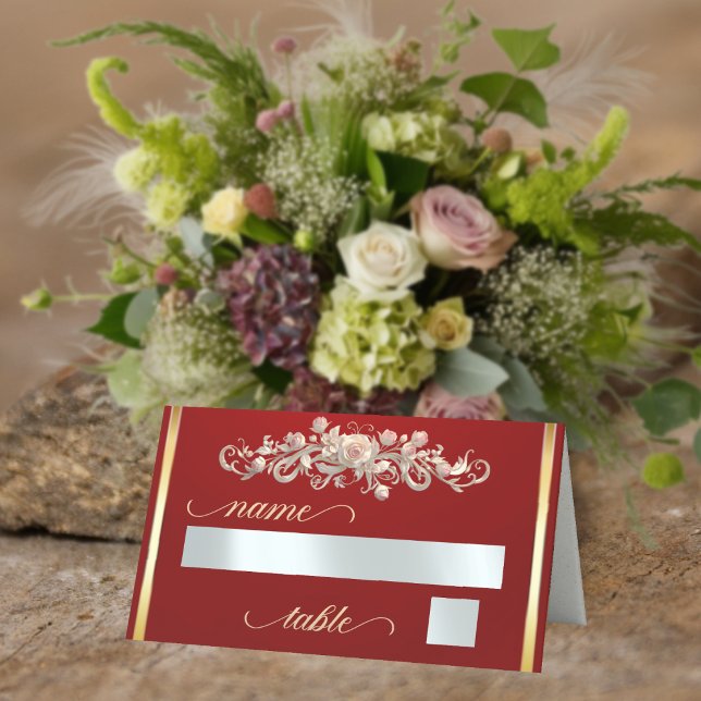Roses & Heart Monogram - Red Place Card (Creator Uploaded)