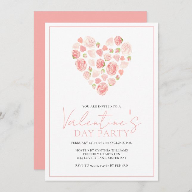 Roses Heart Valentine's Day Party Invitation (Front/Back)