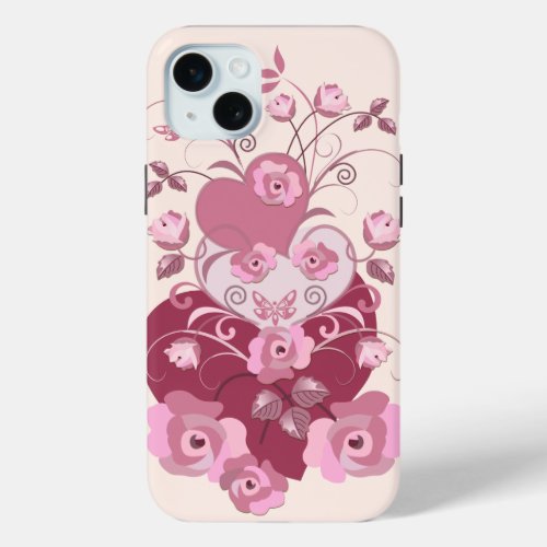 Roses hearts and Butterflies iPhone case
