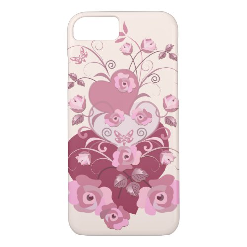 Roses hearts and Butterflies iPhone case