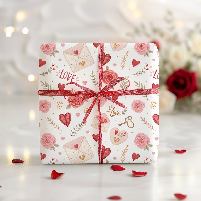 Roses Hearts Letters Valentines Day Tissue Paper (valentines day gift wrap)