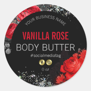 Roses Holographic Sparkles Black Product Labels