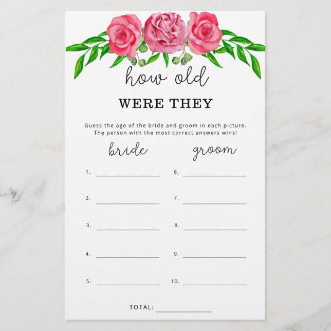 Roses How old were they bridal game (Front)