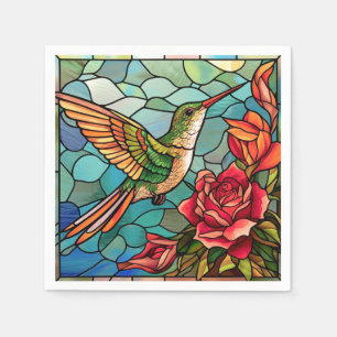 Roses & Hummingbird Stained Glass Style Napkins