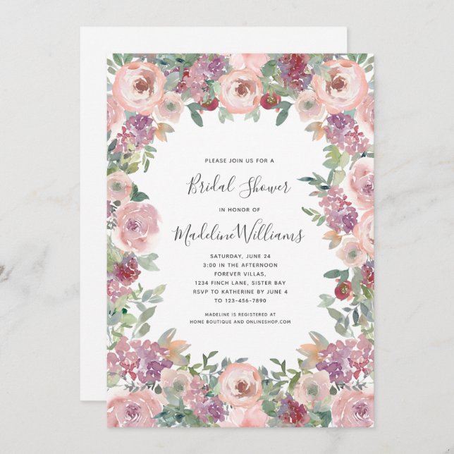 Roses Hydrangea Bridal Shower Invitation (Front/Back)