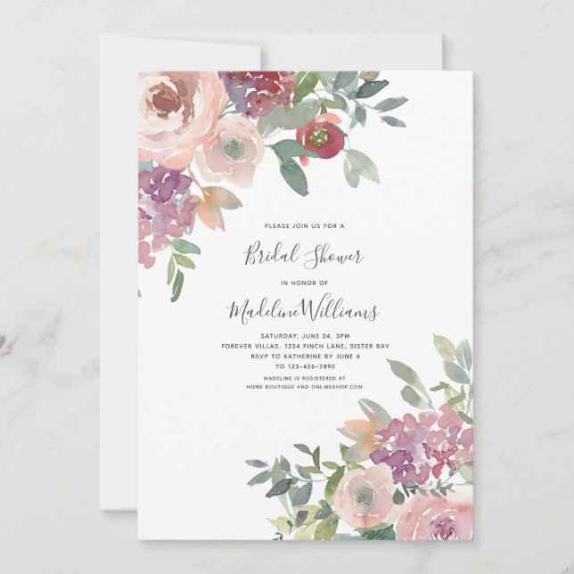 Roses Hydrangea Bridal Shower Invitation (Front)