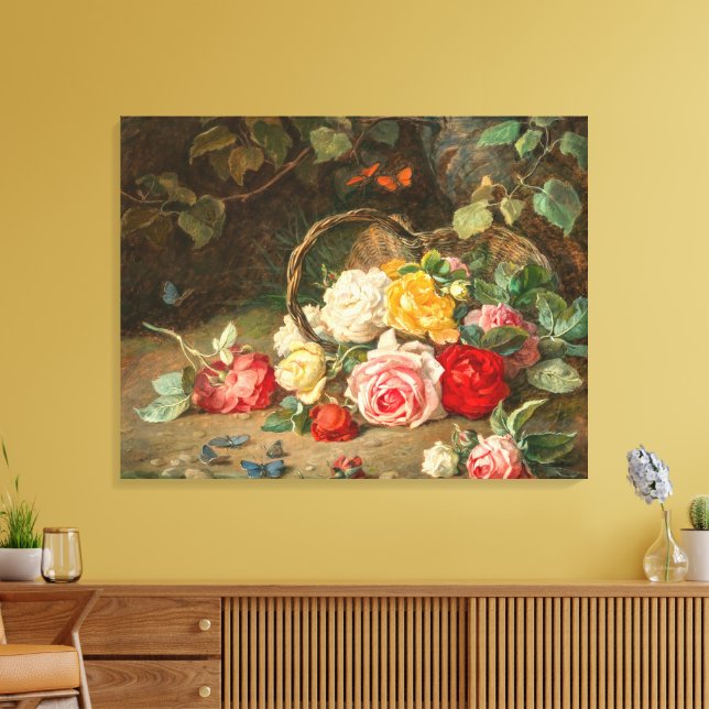 Roses in a Basket – Josef Neugebauer Canvas Print (Insitu(LivingRoom))