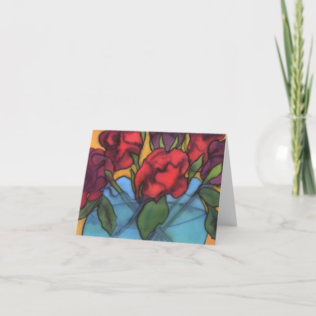Roses in a Blue Vase Notecard (Front)