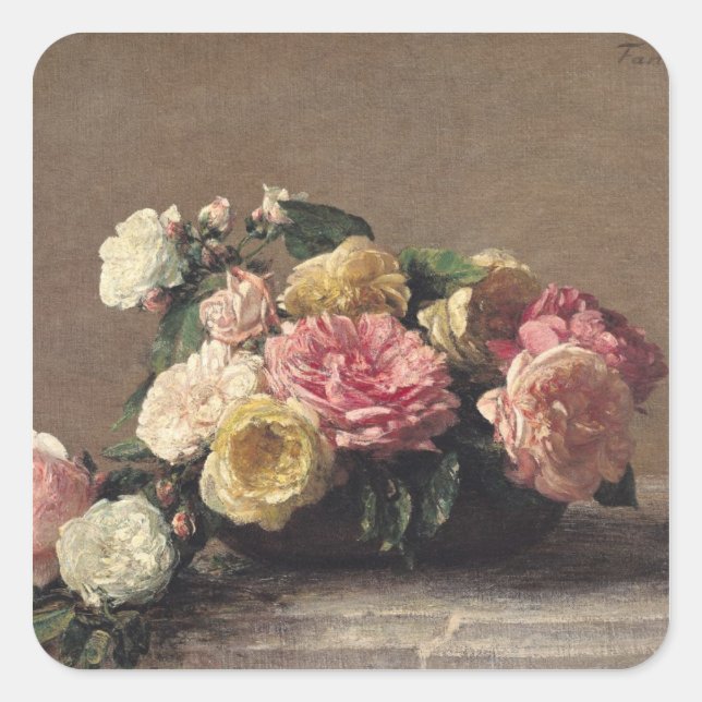 Roses in a Dish, 1882 Square Sticker (Front)