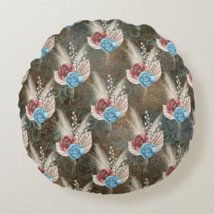 Roses in a Fleur De Lis Background Round Pillow