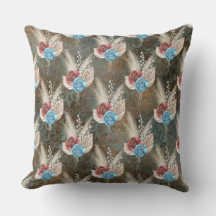 Roses in a Fleur De Lis Background Throw Pillow