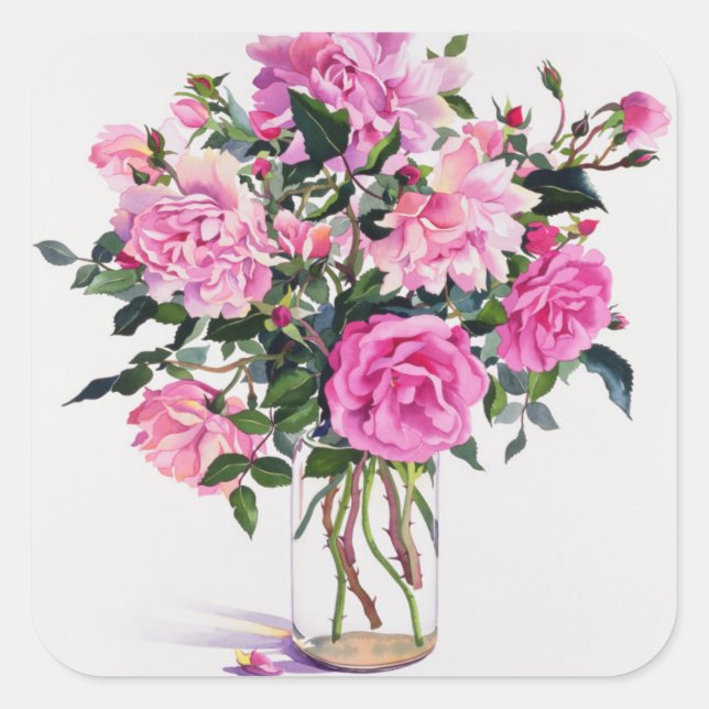 Roses in a Glass Jar Square Sticker (Front)