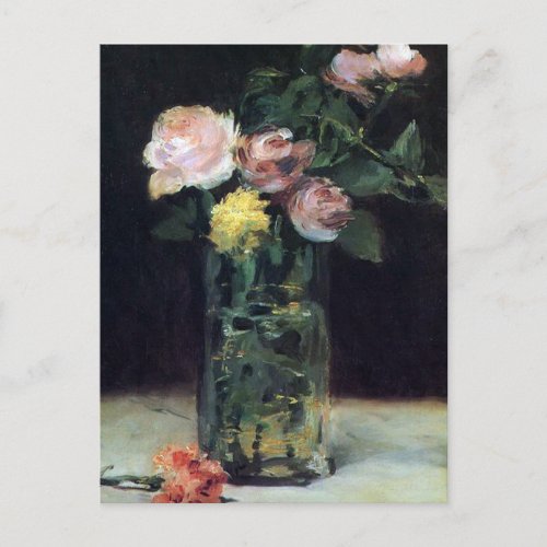 Roses in a Glass Vase by Manet Postcard