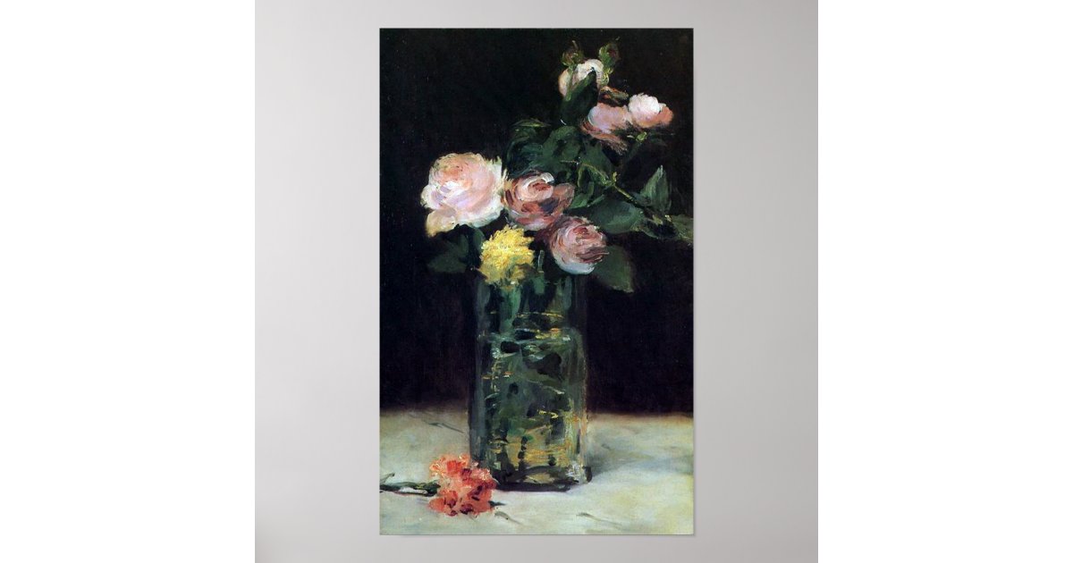 Roses in a Glass Vase Still Life by Manet Print | Zazzle