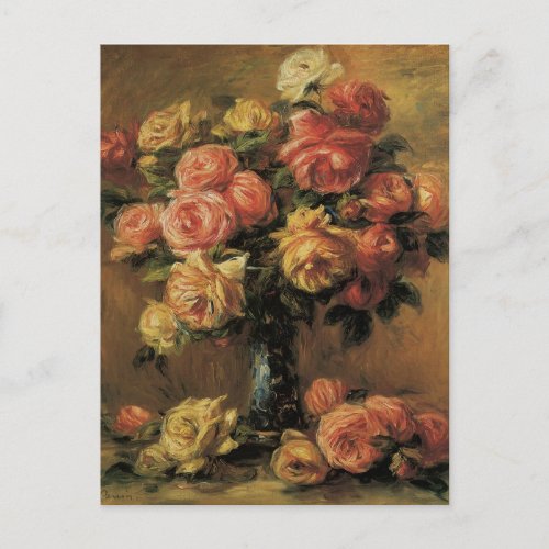 Roses in a Vase 3 by Renoir Vintage Impressionism Postcard