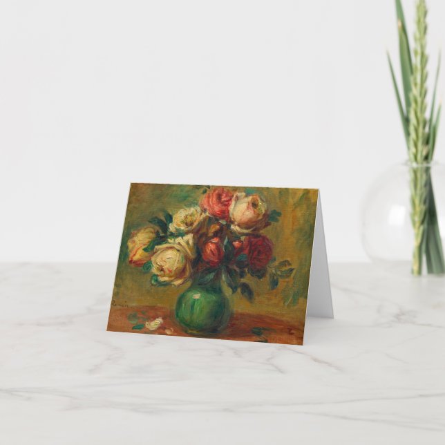 Roses in a Vase by Pierre-Auguste Renoir Thank You Card (Front)