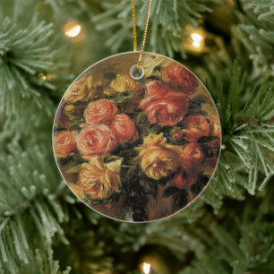 Roses in a Vase by Pierre Renoir, Vintage Fine Art Ceramic Ornament