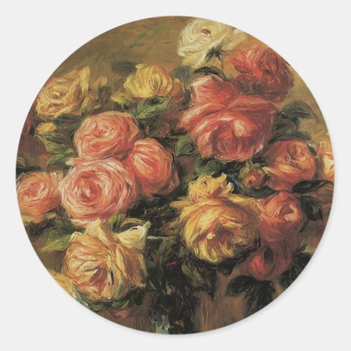 Roses in a Vase by Pierre Renoir Vintage Fine Art Classic Round Sticker