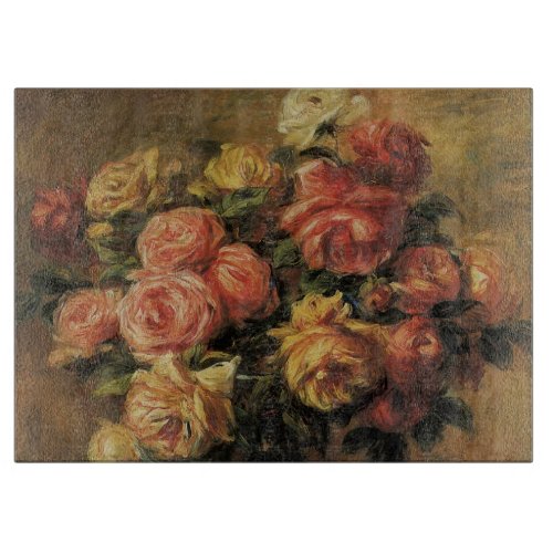 Roses in a Vase by Pierre Renoir Vintage Fine Art Cutting Board