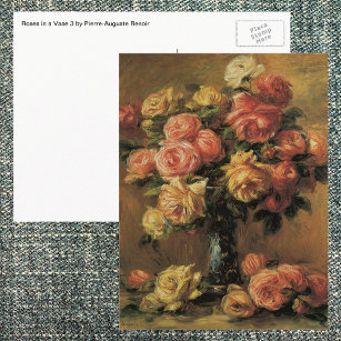 Roses in a Vase by Pierre Renoir, Vintage Fine Art Postcard