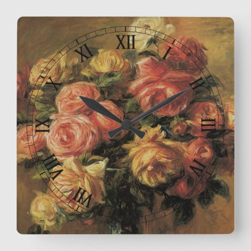 Roses in a Vase by Pierre Renoir Vintage Fine Art Square Wall Clock