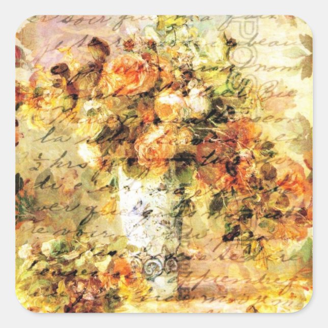 Roses in a Vase Square Sticker (Front)