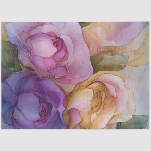 Roses in Alcohol Ink Series Design #7 Tissue Paper (Front)