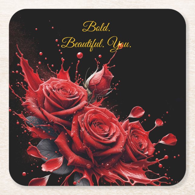 Roses in Bloom - Elegant Birthday Square Paper Coaster (Front)