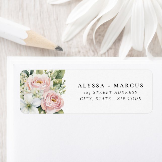 Roses in Blush Pink Floral Couple Names Label (Insitu)