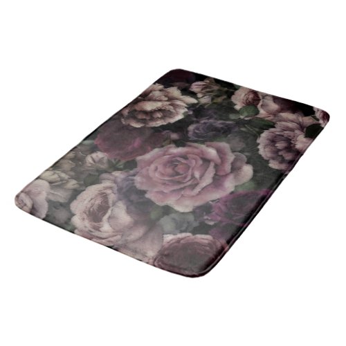 Roses In Burgundy And Pink Vintage Botanical  Bath Mat