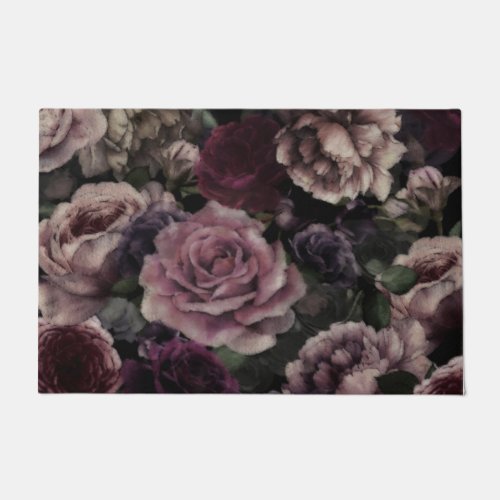 Roses In Burgundy And Pink Vintage Botanical Doormat