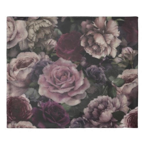 Roses In Burgundy And Pink Vintage Botanical Duvet Cover