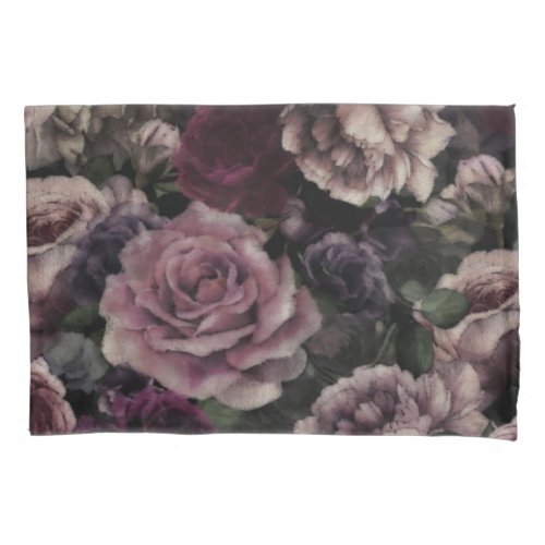 Roses In Burgundy And Pink Vintage Botanical  Pillow Case