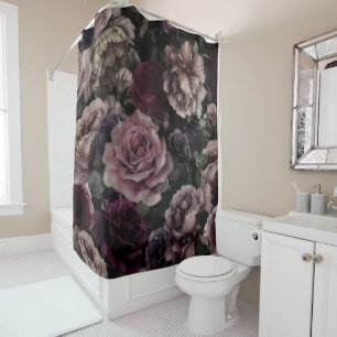 Roses In Burgundy And Pink Vintage Botanical Shower Curtain