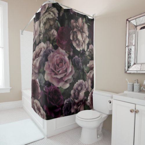 Roses In Burgundy And Pink Vintage Botanical   Shower Curtain