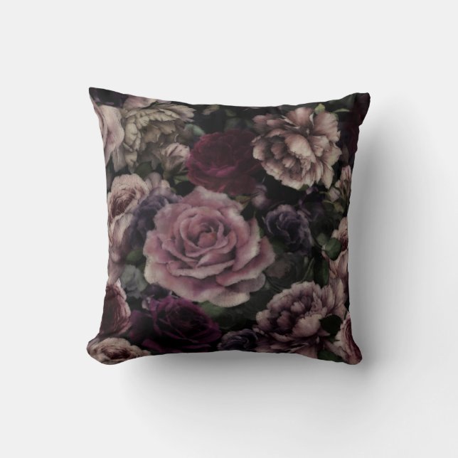 Roses In Burgundy And Pink Vintage Botanical  Throw Pillow (Front)