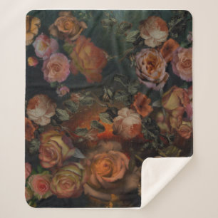 Roses In Fall Vintage Colors Botanical Garden Sherpa Blanket
